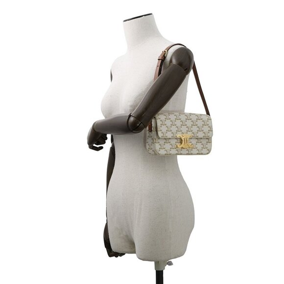 CELINE Triomphe Claude Shoulder Bag PVC/Leather White 194142 - Picture 3 of 13
